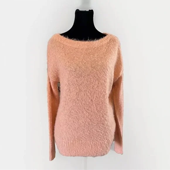 Mohair Wool Sweater Caslon S Womens Lightweight Fuzzy Peach Party Preppy Retro - Picture 1 of 6